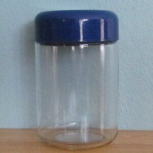 Vintage Heller Designs, Inc Glass Storage Jar Blue Lid - 8”